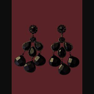 Vintage Gerard Yosca Black Crystal Chandelier 2.75" Stud Earrings